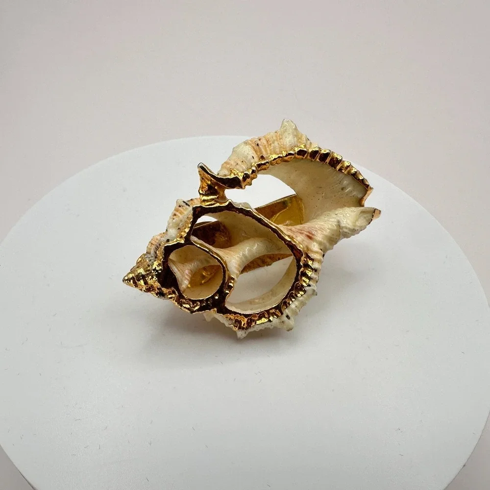 Vintage Y2K Center Cut Frilled Frog Seashell Tie Clip Gold Tone‎ Trim Statement